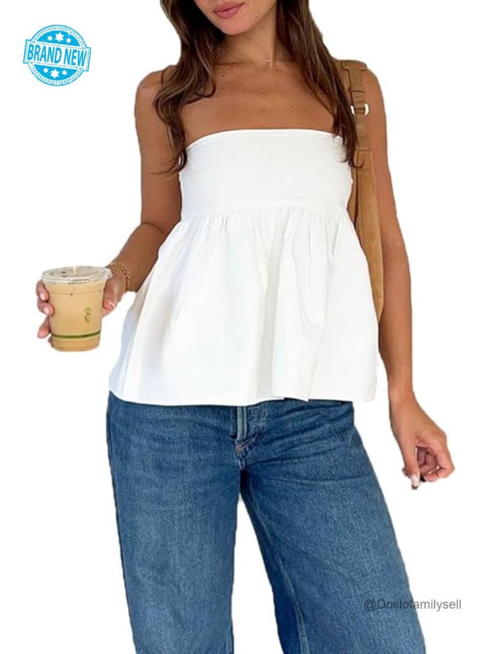 Women's Strapless Peplum Top Sleeveless Smocked Backless Ruffle Hem Bandeau